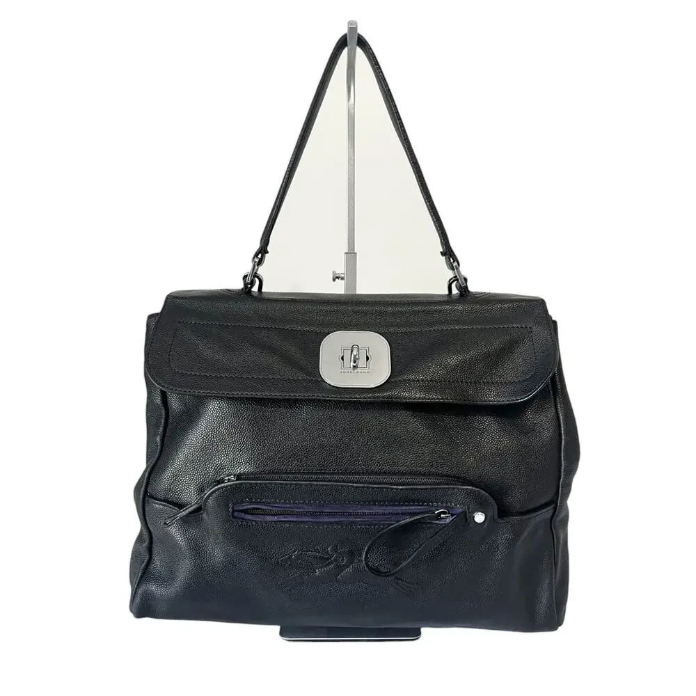Longchamp Gatsby Top Handle Hobo Bag Black Leather Retro Y2K Vintage